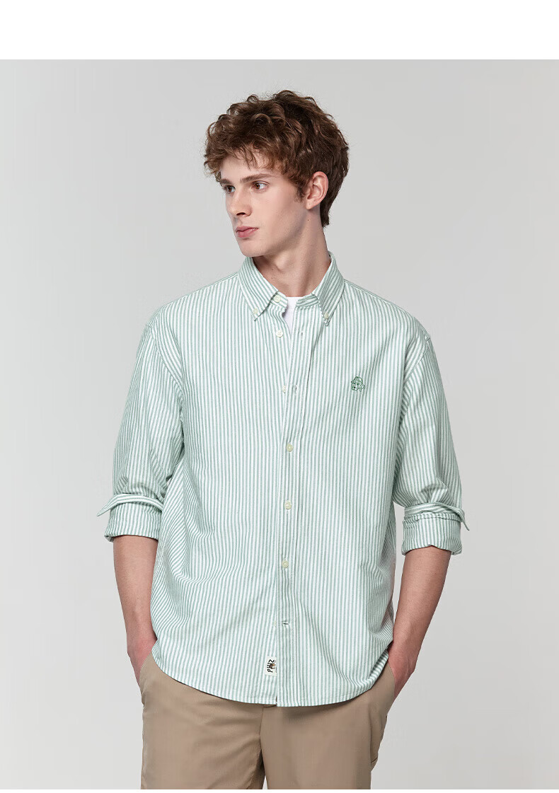 HAZZYS Men's Spring and Autumn Commuter PHIZ Striped Oxford Long Sleeve Shirt 15